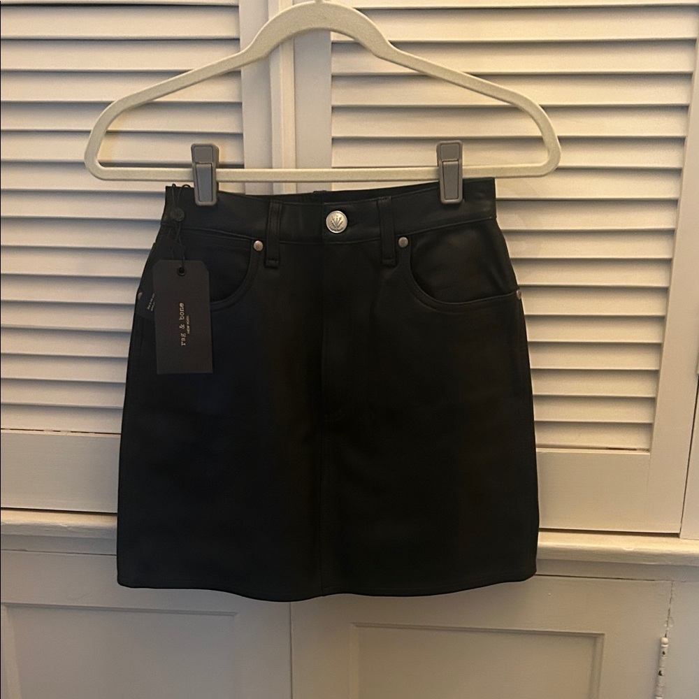 Rag & Bone Jet Black Leather Mini Skirt